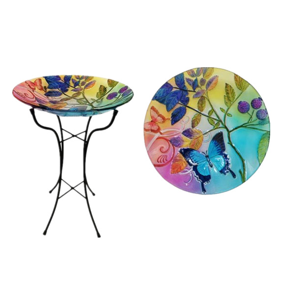 Garden Outdoor Metal Stand Glass Bird bath