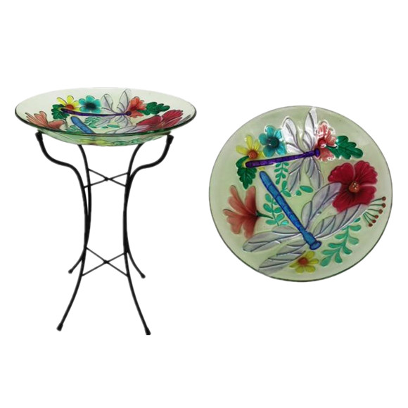 Garden Outdoor Metal Stand Glass Bird bath