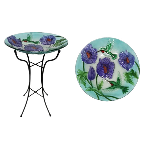 Garden Outdoor Metal Stand Glass Bird bath