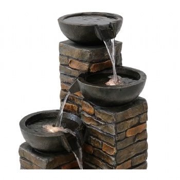 Outdoor Water Fountain -Staggered Pottery Bowls - LED Lights